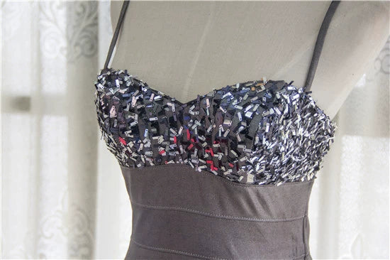 Gray sequined hip-hugging slip dress