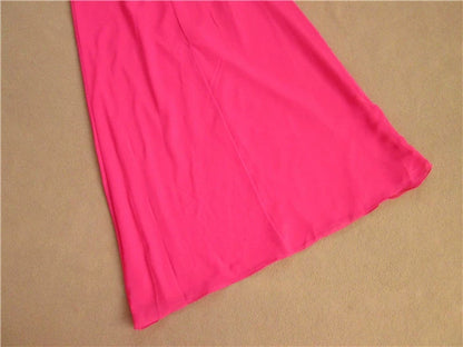Rose red halter neck chiffon long beaded evening gown