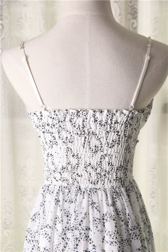 White star print composite silk chiffon bohemian beading maxi dress