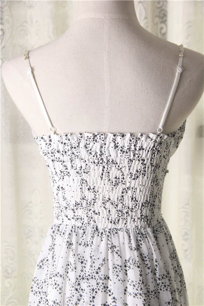 White star print composite silk chiffon bohemian beading maxi dress