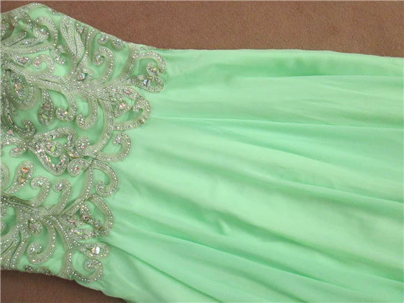 Green chiffon lace beading maxi dress