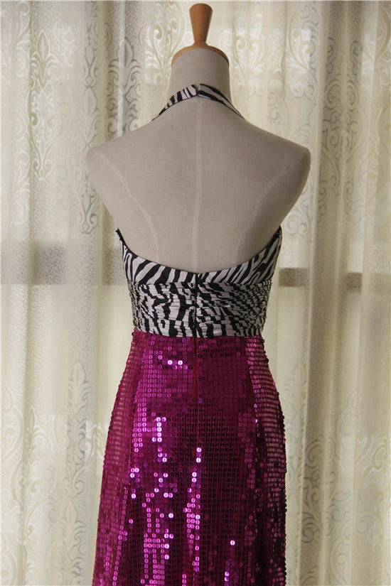 Violet Sequined Halter Neck maxi Evening Dress