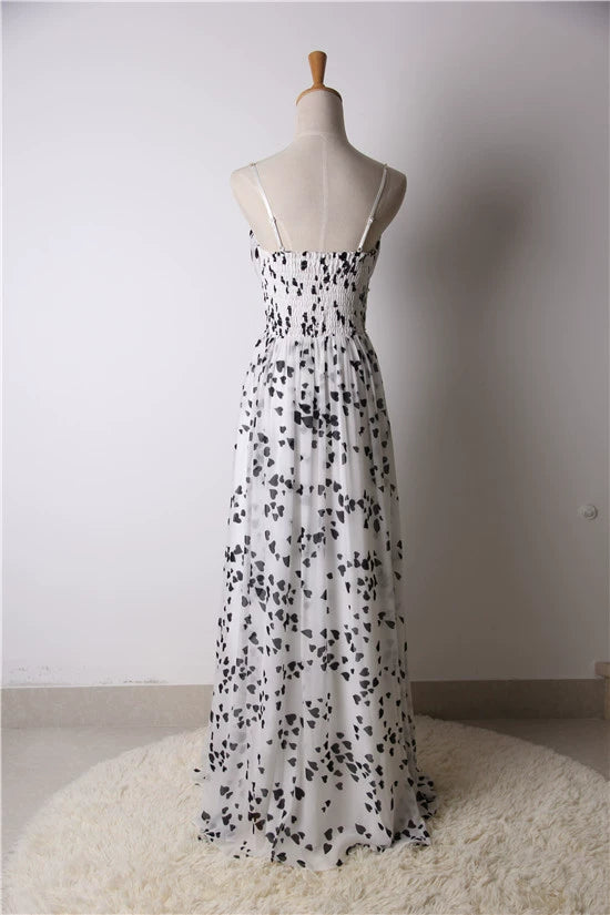 Chiffon Print Long Slip Stretch Dress