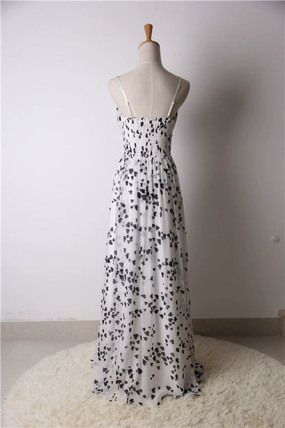 Chiffon Print Long Slip Stretch Dress