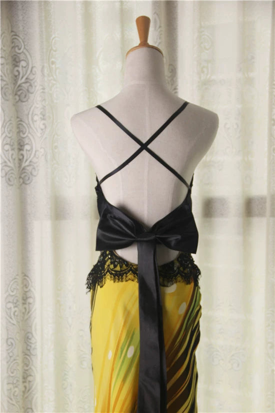 Printed backless chiffon maxi dress