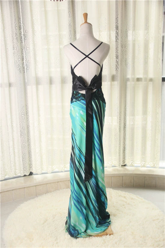 Printed backless chiffon maxi dress