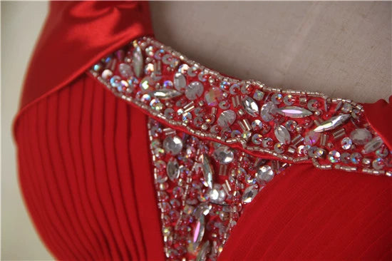 chiffon floor-length beaded maxi dress - Red/white