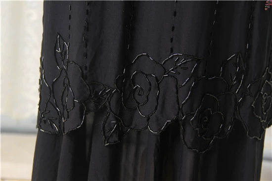 Black stretch yarn midi evening dress