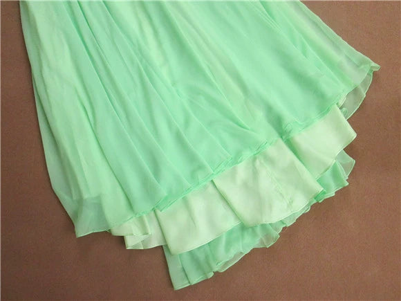 Green chiffon lace beading maxi dress