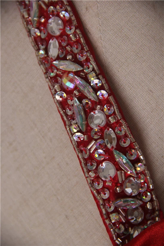 chiffon floor-length beaded maxi dress - Red/white