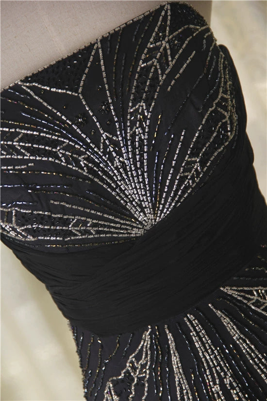 Fishtail Strapless Silk Evening Long Dress in black