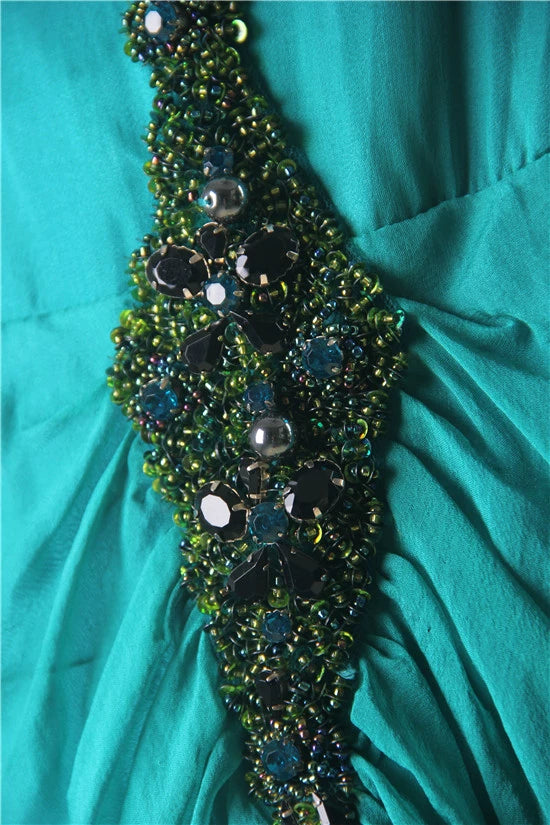 Green Halter Neck Hand-Beaded Silk Evening maxi Dress