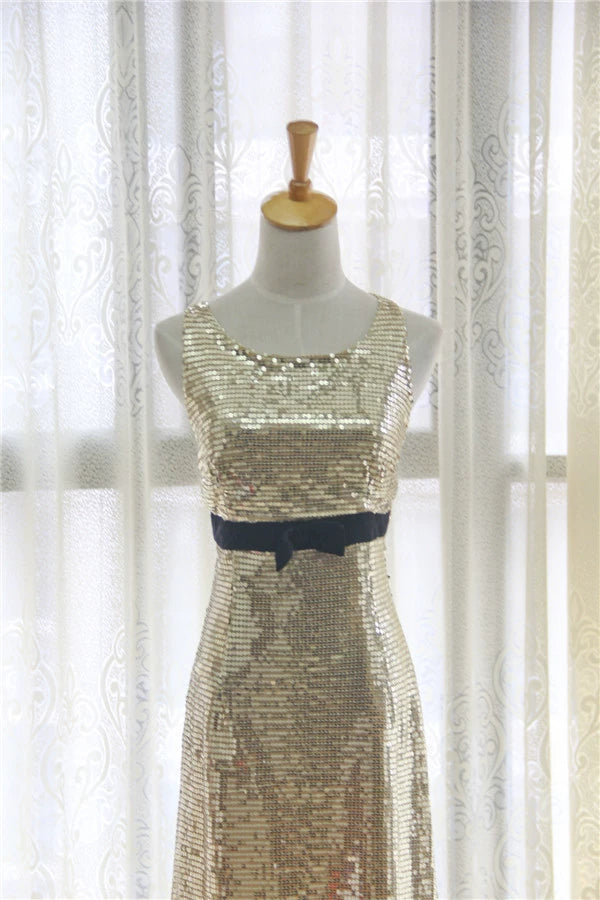 Gold sequined mini vest dress