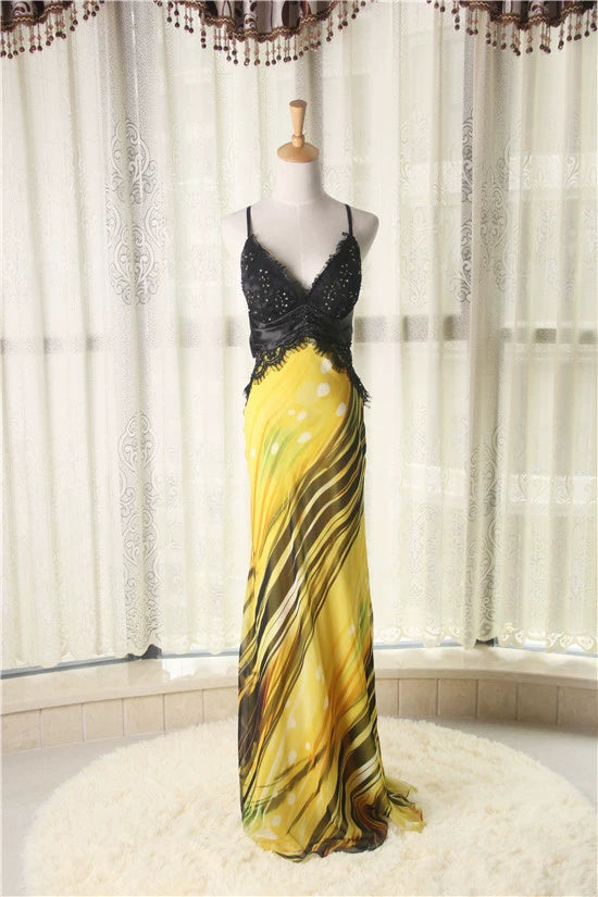 Printed backless chiffon maxi dress