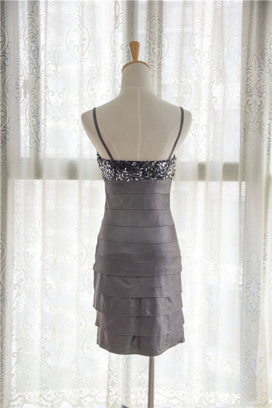 Gray sequined hip-hugging slip dress