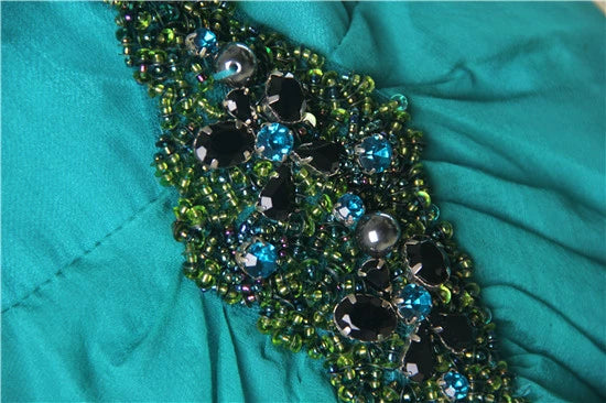 Green Halter Neck Hand-Beaded Silk Evening maxi Dress