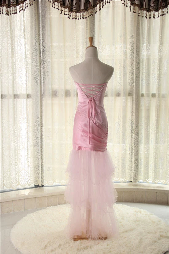 Pink organza fishtail tie maxi dress