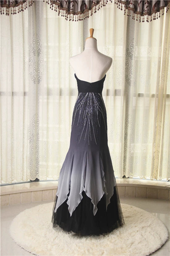 Fishtail Strapless Silk Evening Long Dress in black
