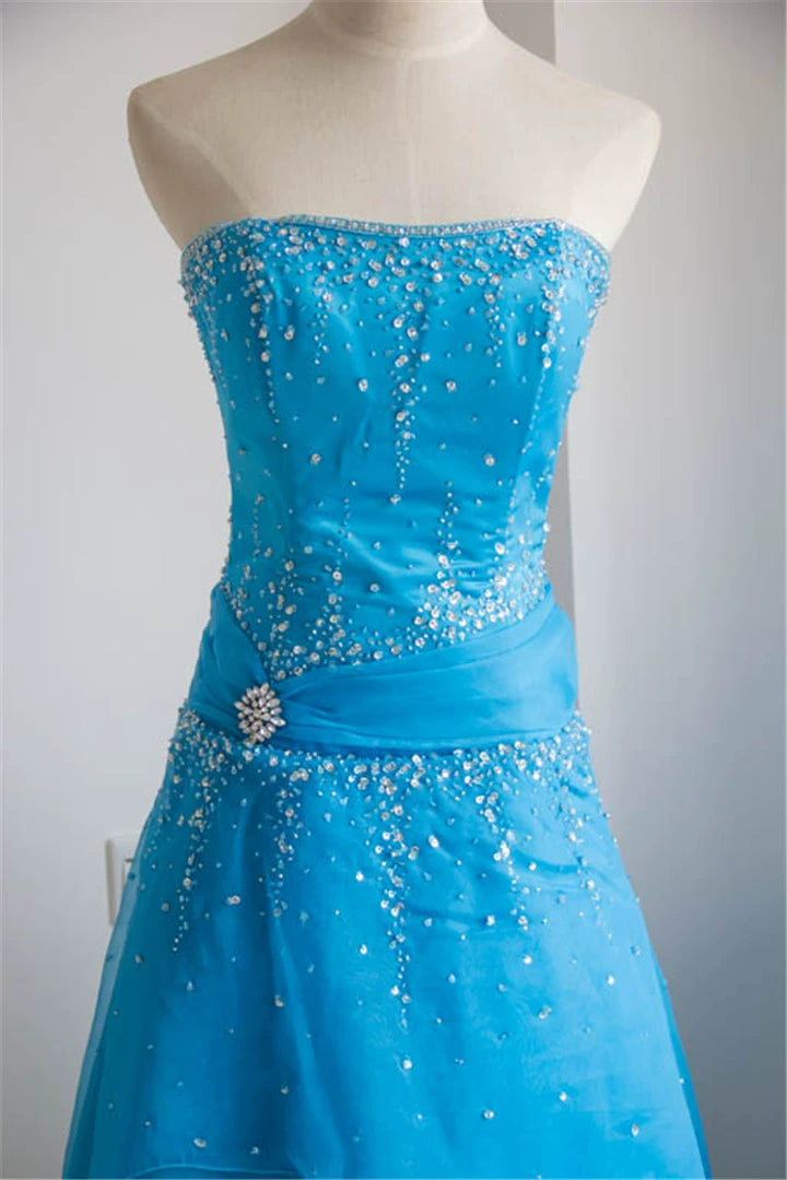 Blue organza tutu maxi dress with back straps