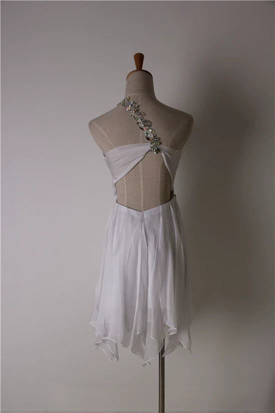 White chiffon shoulder strap mini dress