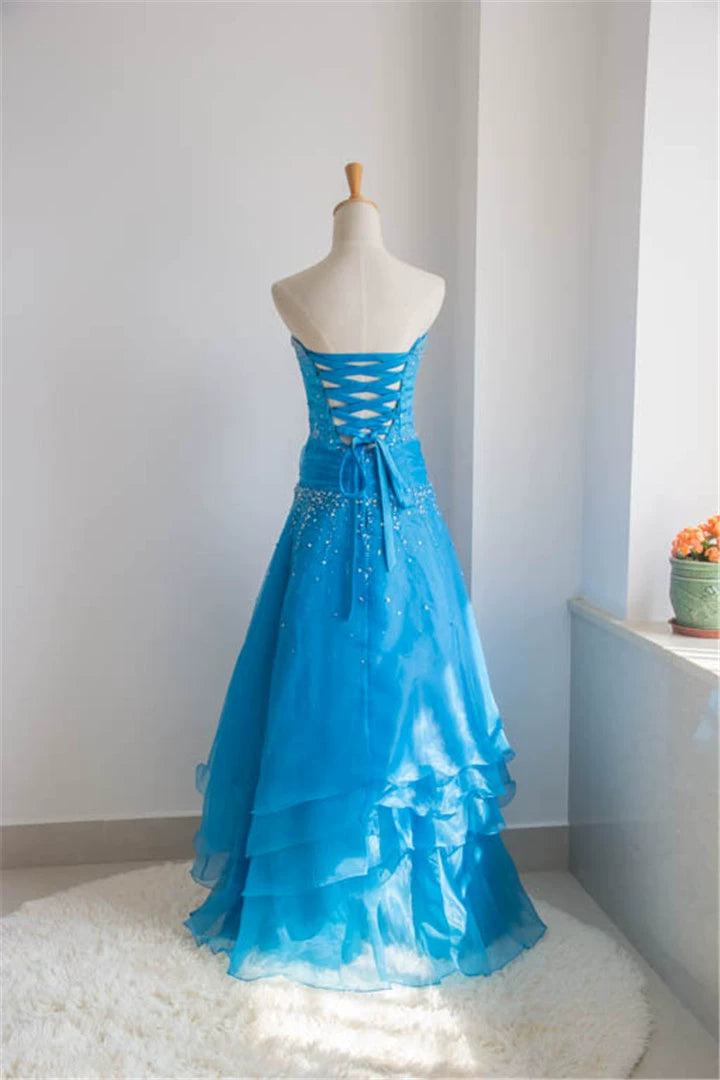 Blue organza tutu maxi dress with back straps