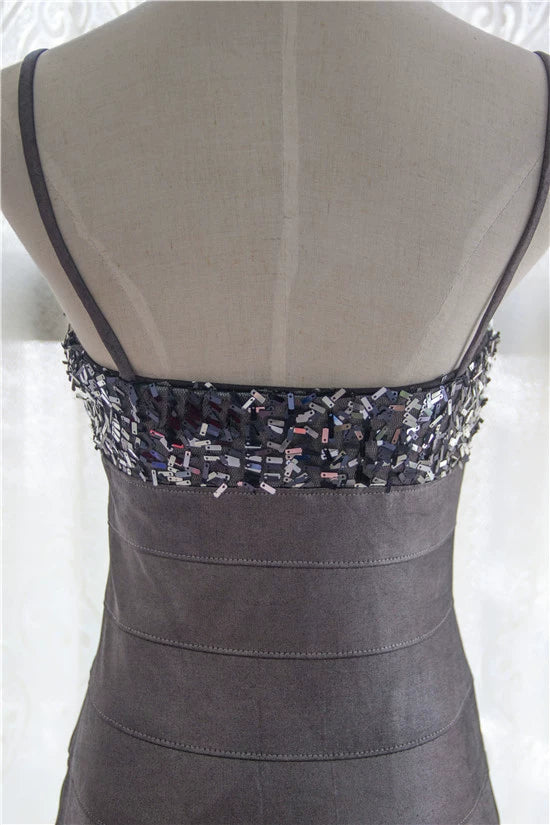 Gray sequined hip-hugging slip dress