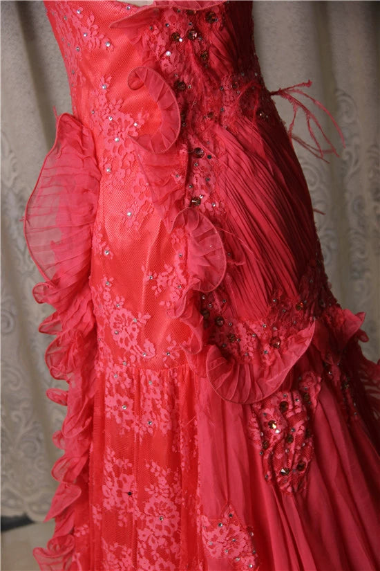 Red lace long train maxi dress
