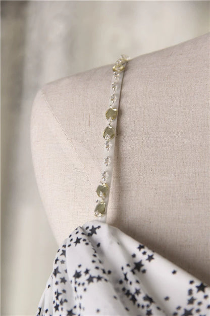 White star print composite silk chiffon bohemian beading maxi dress