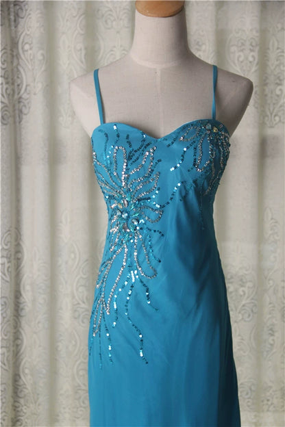 Blue Chiffon Beaded maxi Dress (Extra Large)