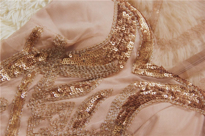 Lotus color sequined organza beaded mini dress