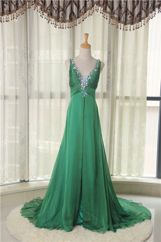 Green glass stone trailing maxi dress