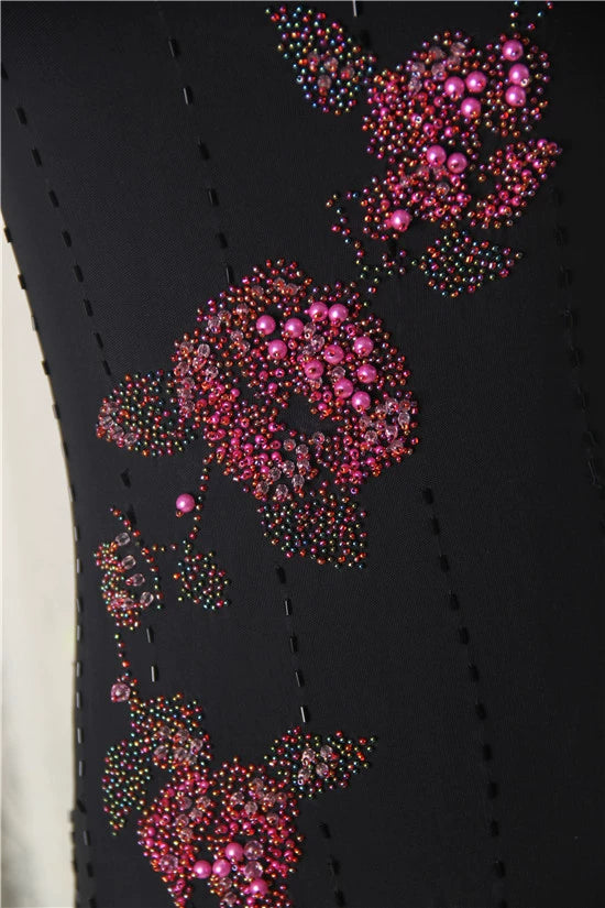 Black stretch yarn midi evening dress