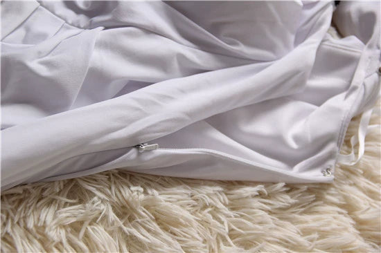 White knitted stretch one-shoulder mini evening dress