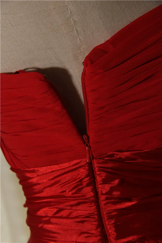 red one-shoulder chiffon evening maxi dress