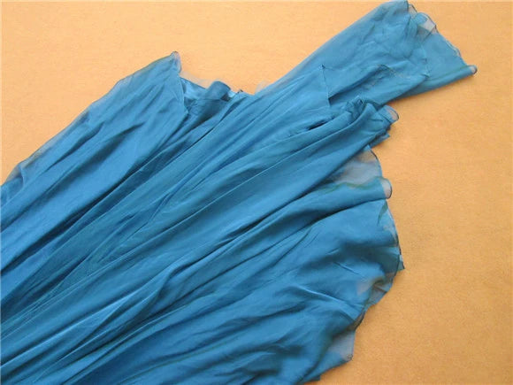 Blue chiffon tube top with large diamond buckle maxi dress