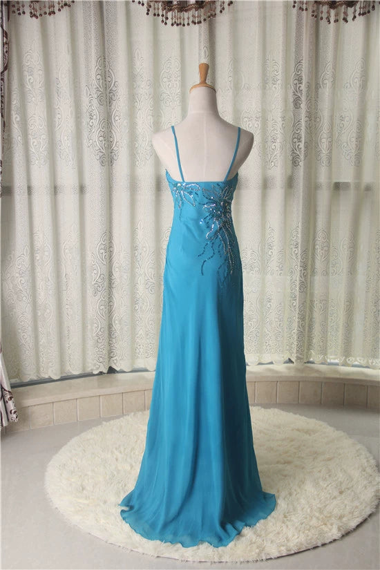 Blue Chiffon Beaded maxi Dress (Extra Large)