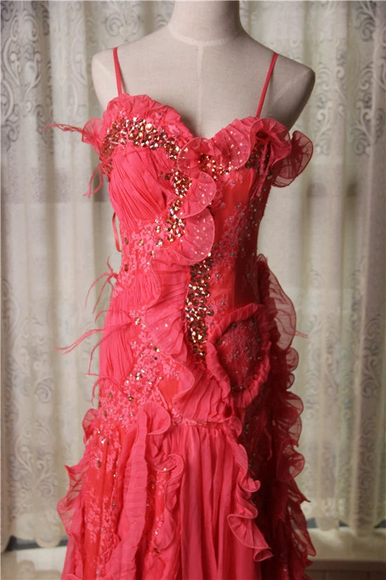 Red lace long train maxi dress