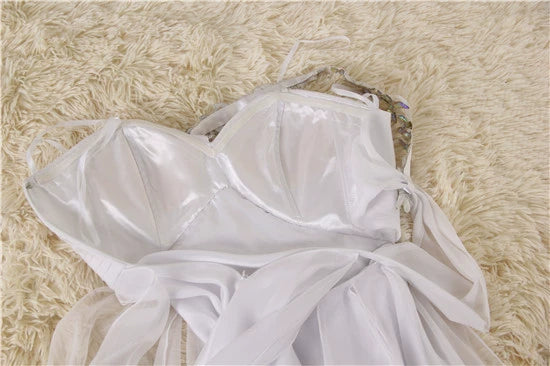 White chiffon shoulder strap mini dress