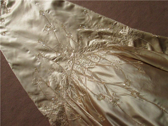 Gold brocade beaded suspender fishtail maxi skirt