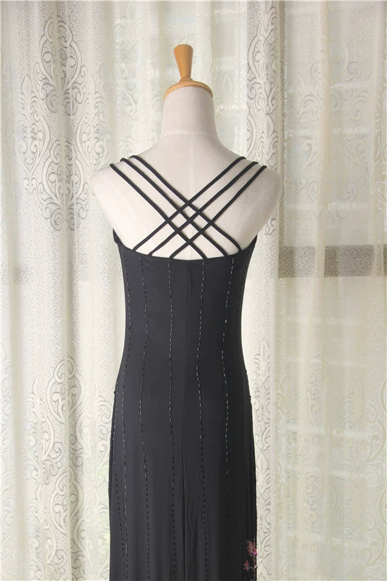 Black stretch yarn midi evening dress