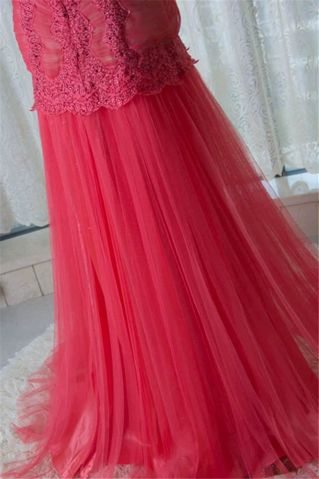 Watermelon Red Rhinestone Long Evening Dress