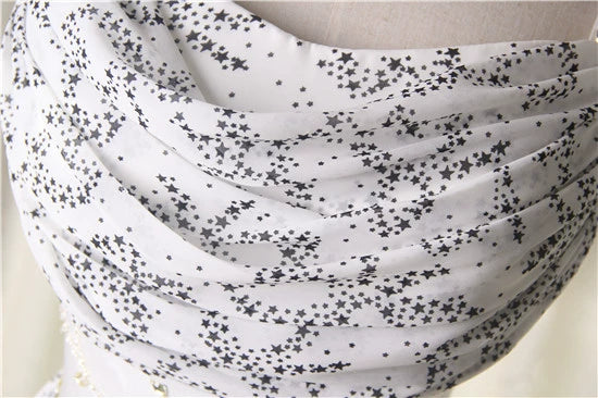 White star print composite silk chiffon bohemian beading maxi dress