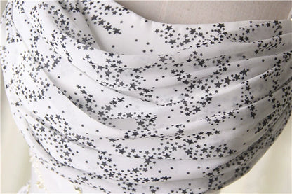 White star print composite silk chiffon bohemian beading maxi dress