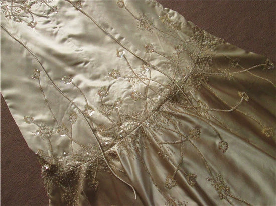 Gold brocade beaded suspender fishtail maxi skirt