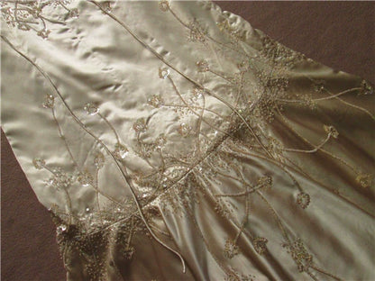 Gold brocade beaded suspender fishtail maxi skirt