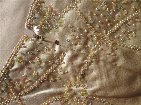 Gold brocade beaded suspender fishtail maxi skirt