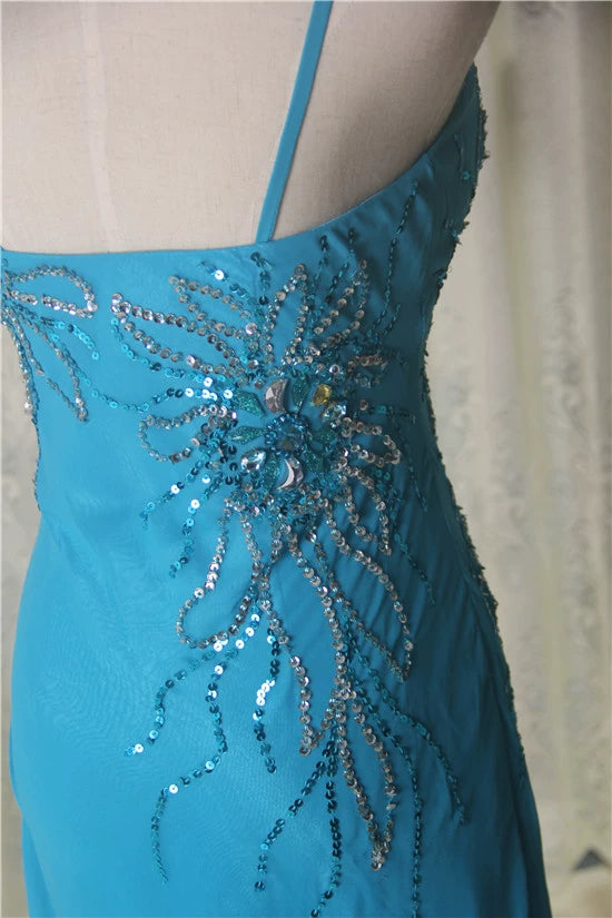 Blue Chiffon Beaded maxi Dress (Extra Large)