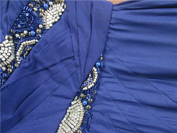 Blue chiffon tube top slim beaded maxi dress
