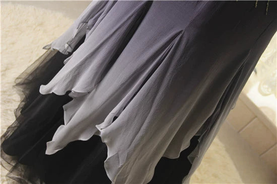 Fishtail Strapless Silk Evening Long Dress in black