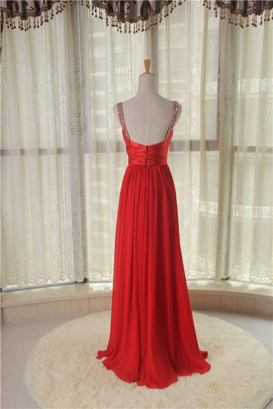 chiffon floor-length beaded maxi dress - Red/white